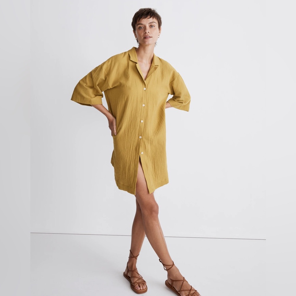 Madewell Crinkle Cotton Cover-Up Mini Shirt Dress